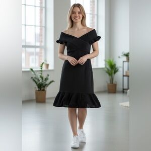 Zac Posen-M-For Target Stretchy BodyCon Ruffle  Black and Gold Shimmer Rayon